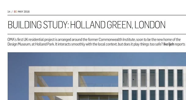 Image of Holland Green featured in Building Design magazine